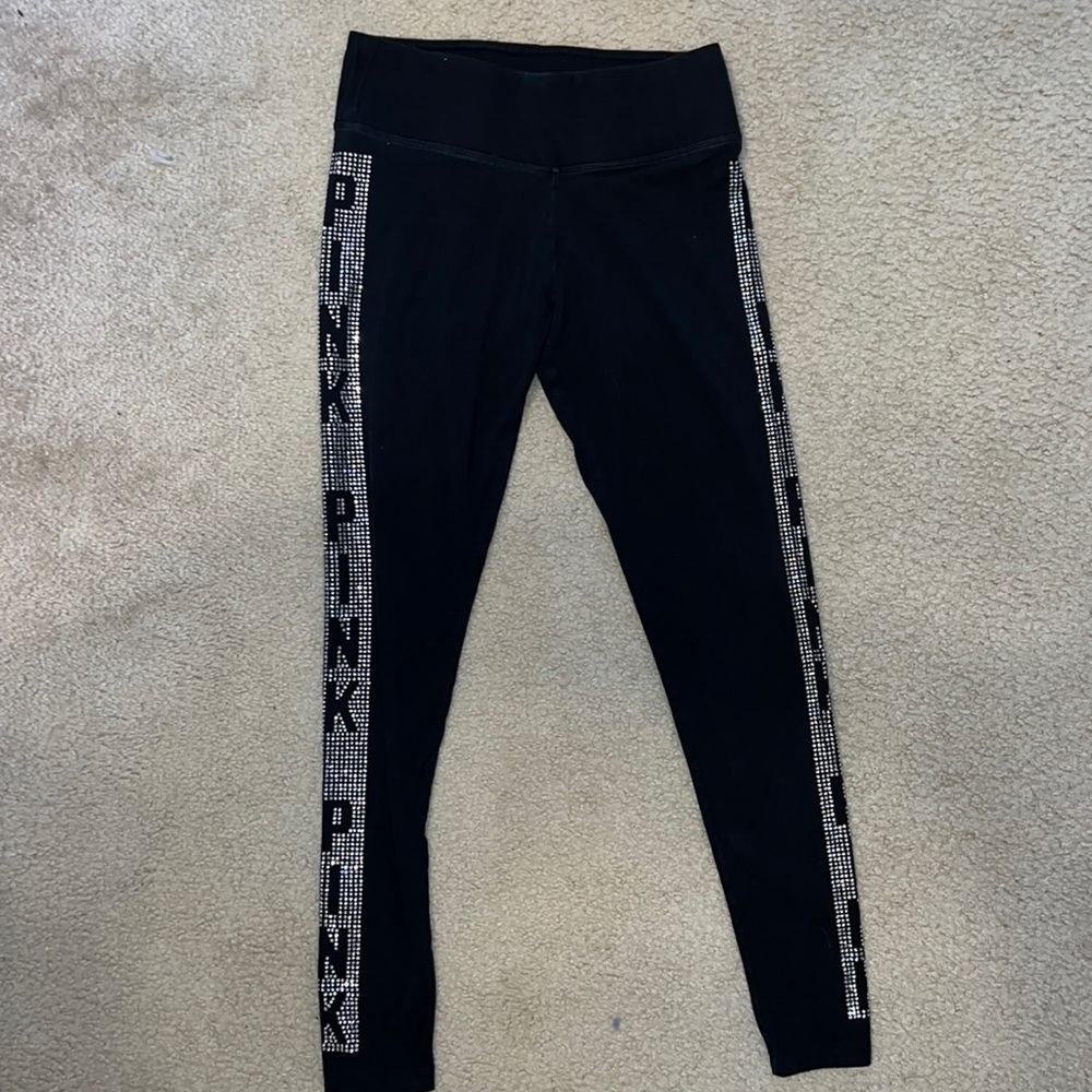 Black rhinestone pink leggings